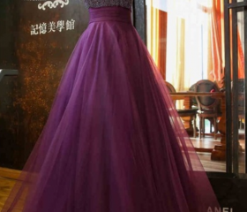 ENGLISH VIOLET A-LINE LAYERED TULLE GOWN