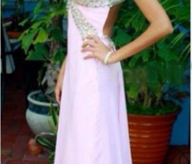 Sexy v-neck pink ruffles prom dresses chiffon pleated evening dress Y1347 main image 0
