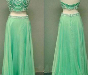 Classy Chiffon Beaded Evening Dress,Halter Prom Dress Party Gown cc2809 main image 0