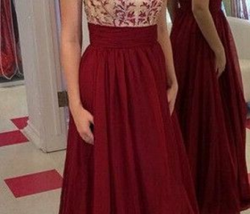 red flower ball gown