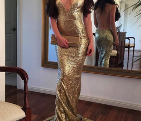 Deep V Neck Ball Gown Open Back Prom Dresses With Pockets LBQ0213 main image 1