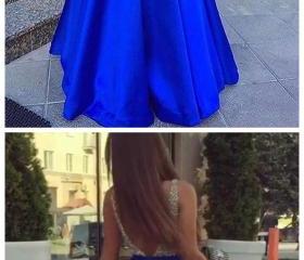 Elegant A-Line V-Neck Royal Blue Long Bridesmaid Dresses PB126 main image 0