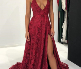 Charming A Line Burgundy Halter Satin Beaded Long Prom Dress, Evening Dress C6250