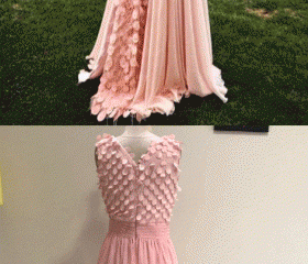 A Line V Neck  Appliques Satin Prom Dress LBQ3126 main image 1