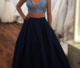 Two Piece Black Long Prom Dress Sexy Charming Evening Dress cc278 main image 1