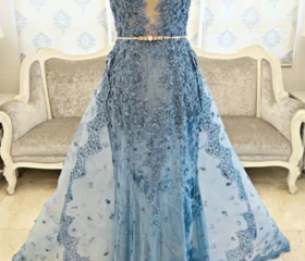 Niulatu A Line Prom Dresses,Lace Long Prom Dresses Formal Beads Evening Dresses HZ0113