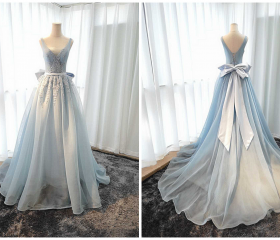 Lovely Tulle with Beaded V-neckline Long Party Dress, A-line Prom Dress Evening Dress main image 0