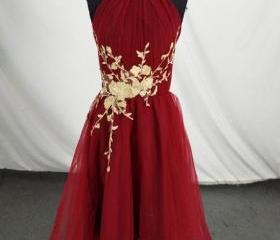 Elegant Wine Red Cascade Lace Deep-V Halter Maxi Gown
