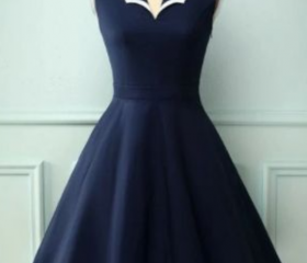 Vintage Off The Shoulder Navy Blue Tulle Lace Short 8th Grade Homecoming Dress Cocktail Dress main image 1
