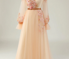 Designer Column Tulle Satin Sweetheart Long Sleeve Prom Dress With Rhinestone main image 1