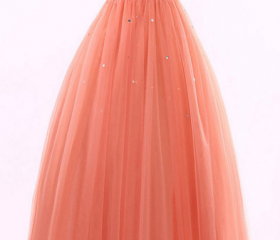 A-Line Pleated Tulle Floor-Length Dress Watermelon
