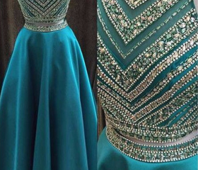 Satin Green Two Piece Turquoise Long Prom Dress Prom Gown PL221