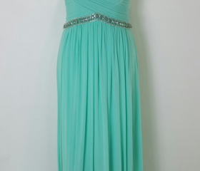 Elegant Mint Green Chiffon Prom Dress – Sheer Back Lace Evening Gown For Women, US Size 6 1 thumbnail image