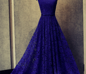 Off-the-shoulder Lace Appliqued A-line Dress Sunset
