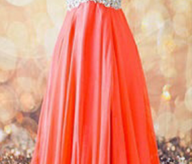 A Line V Neck Beadings Chiffon Prom Dress LBQ3213