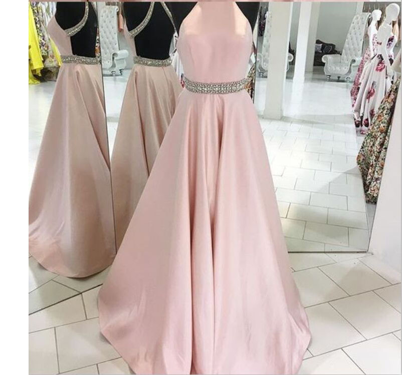 Simple Pink Satin Prom Dresses,pink Halter Prom Dress,simple Handmade Prom Gown,plus Size Prom Dresses,evening Dresses,a-line Prom Dresses,prom
