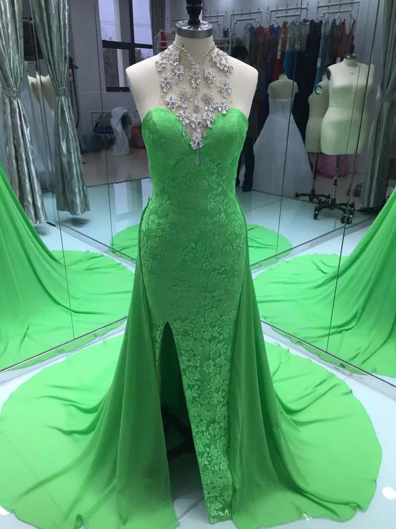 Charming Crystal Beaded Prom Dresses 2017 High Neck Off The Shoulder Pageant Evening Gowns Party Custom