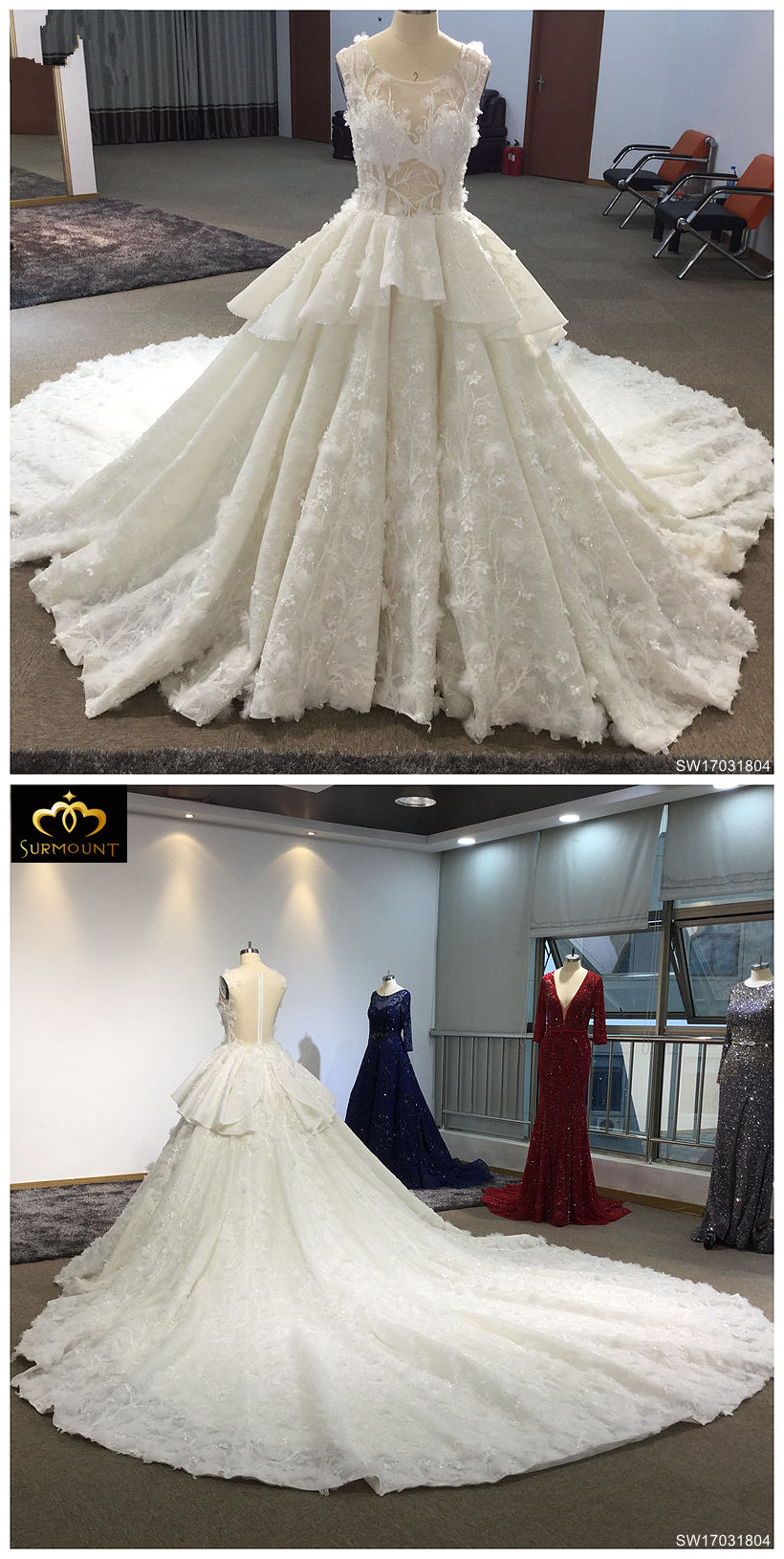 Surmount Custom Made Ivory Sleeveless Big A-line Floor Length Vintage Wedding Dress Vestido Noiva