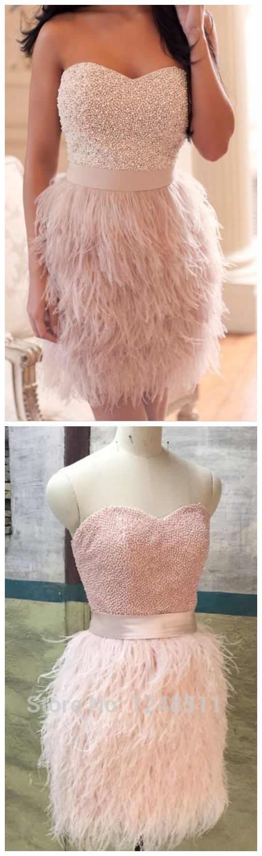 Short Prom Dress Luxury Ostrich Feathers Beaded With Peals 2016 Style