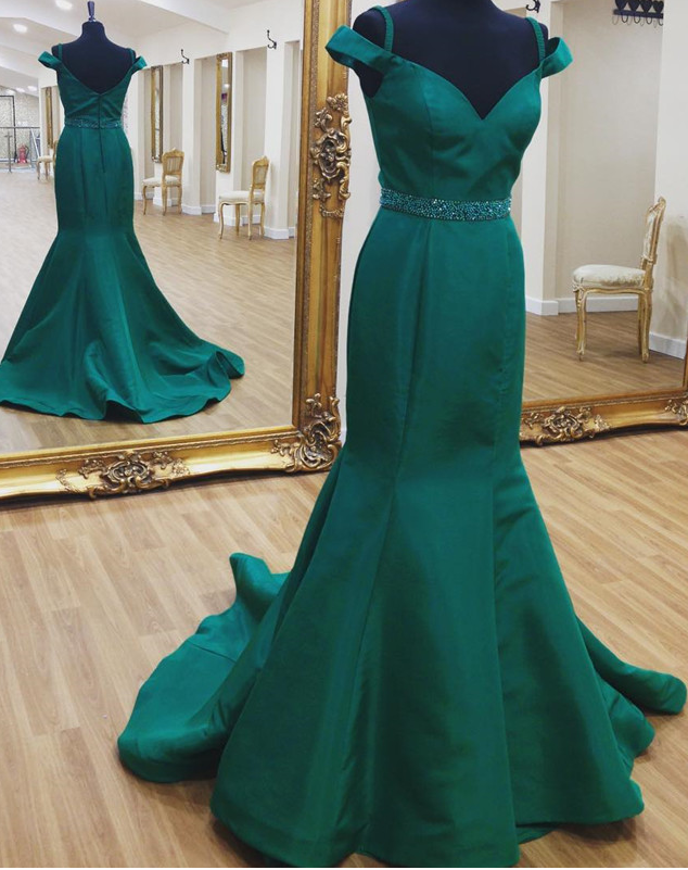 Green Prom Dress,mermaid Evening Dress,satin Prom Gowns,sexy Prom Dresses