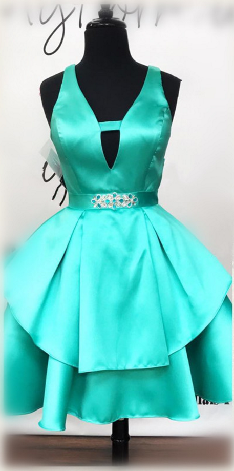 Mint Green Homecoming Dress, Short V Neck Prom Dress,ruffles Dress,short Mini Ball Gowns