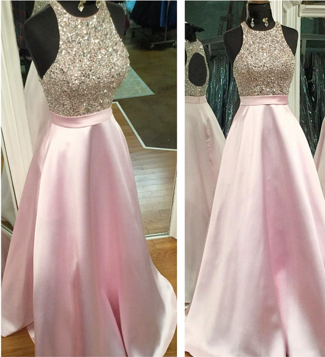 Pink Prom Dress,halter Prom Dress,keyhole Back Prom Dress,satin Prom Dress