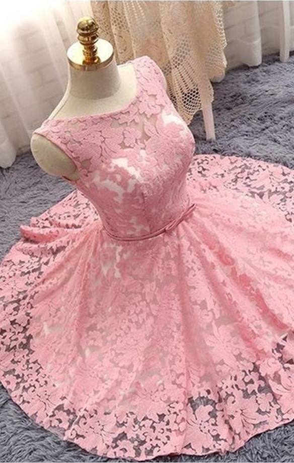 Pink Homecoming Dress,short Prom Dress,elegant Party Dress,lace Homecoming Dress