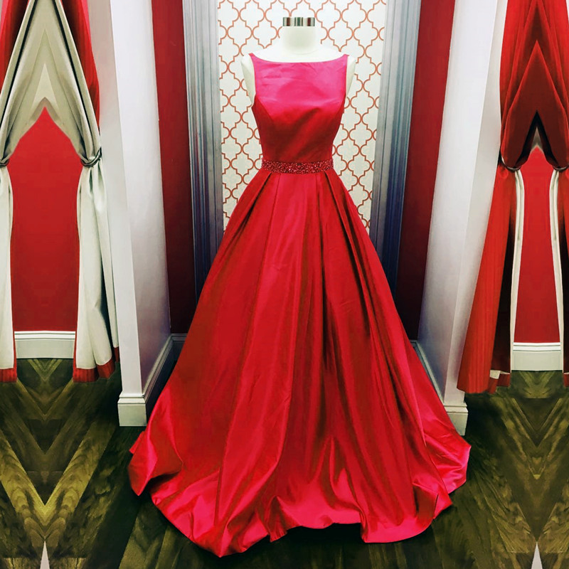 Red Ball Gowns,scoop Neck Prom Dress,simple Dress,prom Gowns 2018 Elegant Prom Dress,puffy Dress