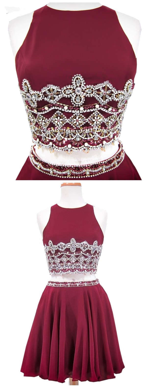 Burgundy Classy Chiffon A-line 8th Grade Formal Prom Dress main image 1