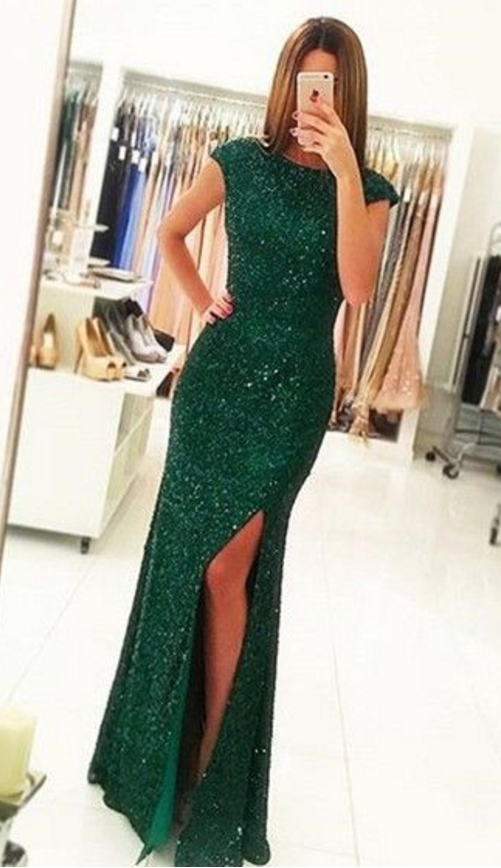 Custom Made Dark Green Prom Dress,cap Sleeves Party Dress,mermaid Evening Dress