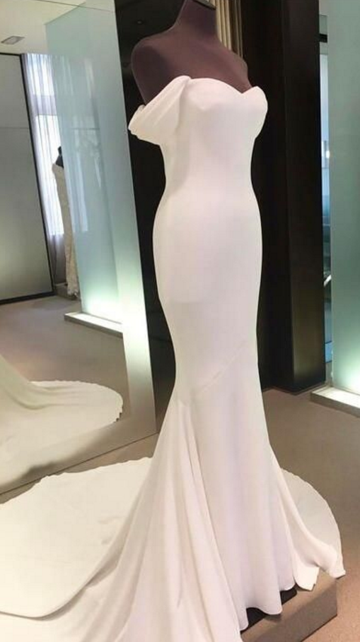 Off Shoulder Backless Prom Gown, White Prom Dress,Mermaid Long Prom Dress,Spandex Evening Gowns
