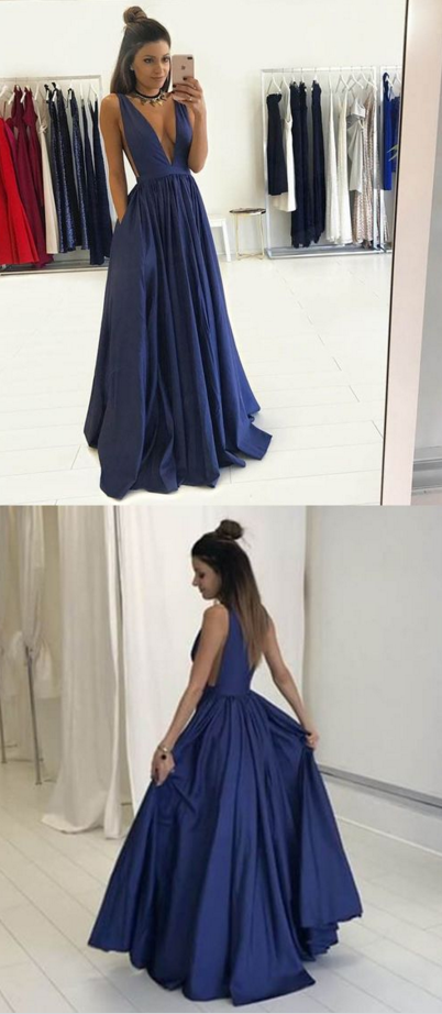 New Arrival Prom Dress,Navy Blue Prom Dresses,A Line Prom Dress, Simple V Neck Evening Dress, Long Prom Dress