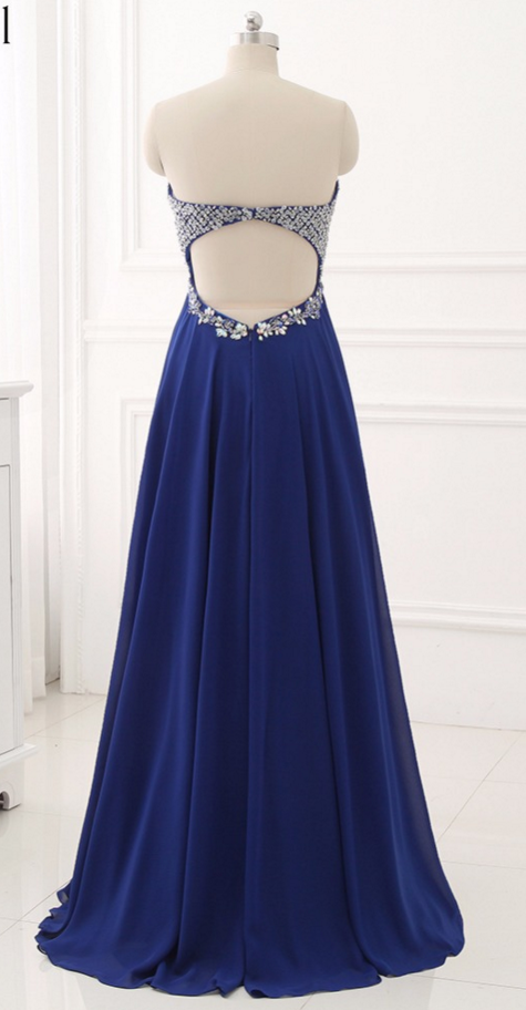 Shiny A Line Sweetheart Neck Ombre Navy Chiffon Sequin Long Prom Dresses Formal Dress C5641