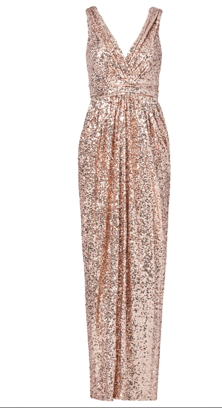 Elegant Rose Gold Sequins Evening Dresses Sleeveless Floor Length V Neck Wedding Party Dresses