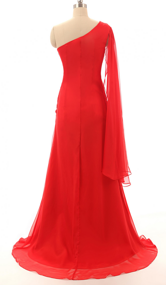 A-line Floor-Length Chiffon Pleated Dress Red