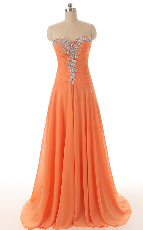 Pleated Sweetheart Neck With Rhinestones Beads Lace Up Back A Line Chiffon Party Dresses