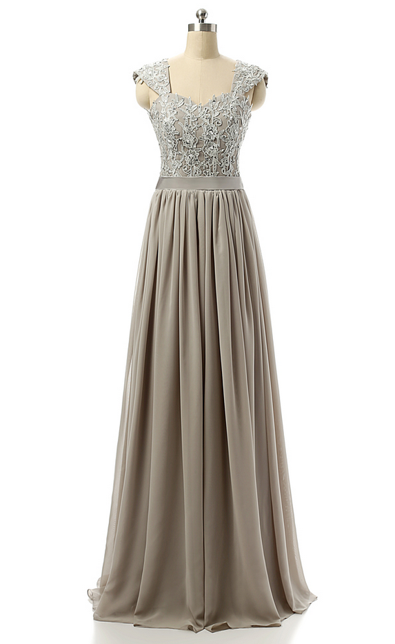 Chiffon Lace Appliques Beads Floor Length Laced Up Back Party Dresses