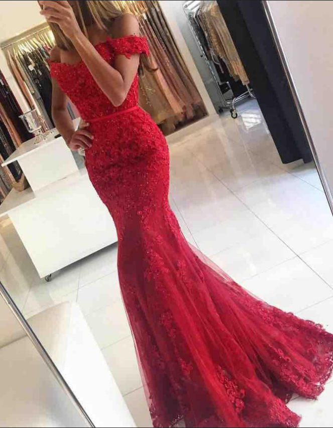 Red Off Shoulder Lace Dress,red Prom Dress,real Made Prom Gowns,lace Red Mermaid Prom Dress,prom Gowns,sexy Style Prom Dress