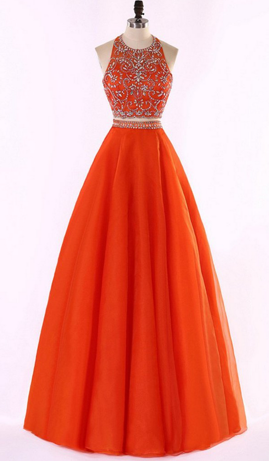 Two Piece Orange Ombre Prom Dress Evening Party Gowns main image 1
