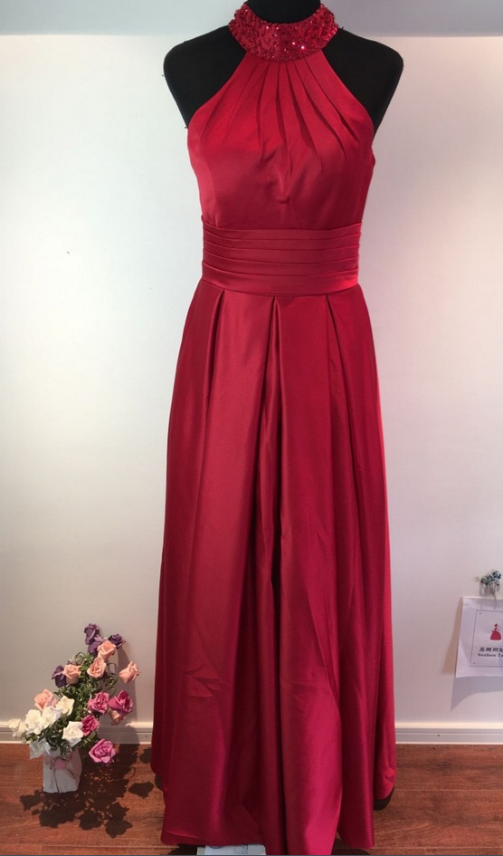 high neck satin wedding guest dress Leely Women Navy Satin Maxi Wedding Guest Dress High Neck A Line Backless Formal Dress