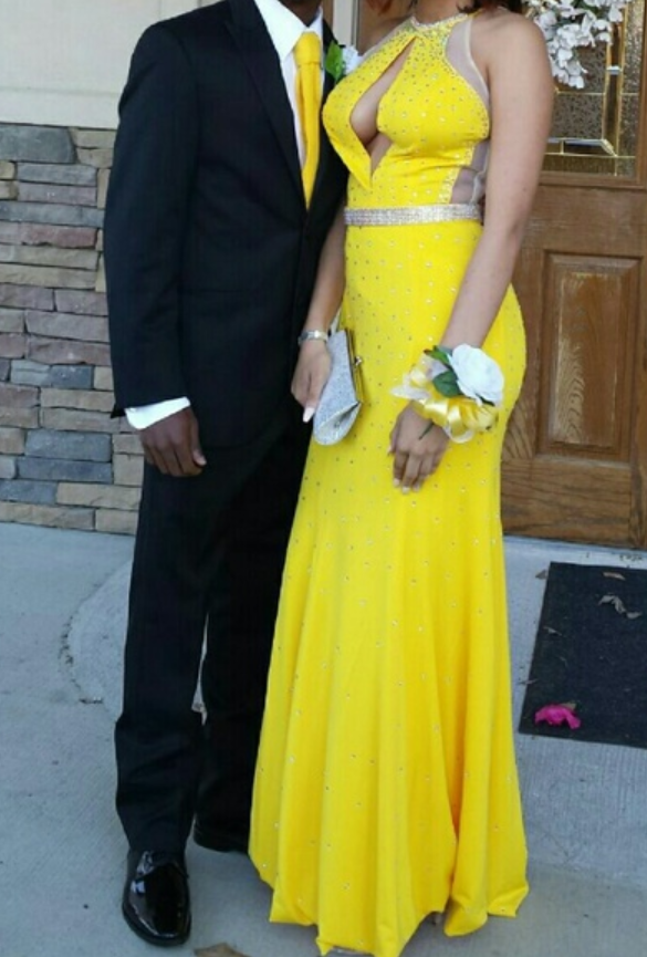 Sexy Yellow Mermaid Evening Dresses Beading Crystals Cutout Prom Dress Party Dress Long Formal Dres on Luulla