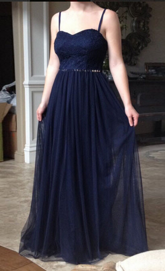 Unique Navy Blue Spaghetti Strap A-Line Long Prom Dress Ideas, Evening Party Dresses, OLP1591