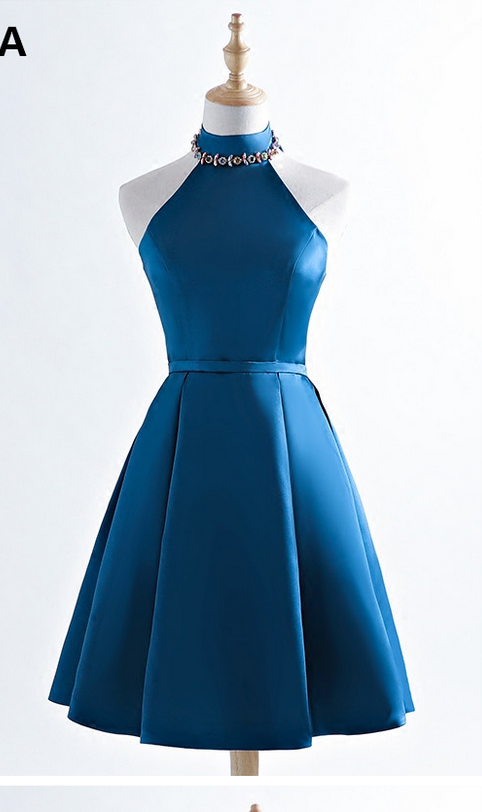 open lace back dress Royal Blue Halter Cheap Short Homecoming Dresses Online, CM530 – SposaBridal main image 0