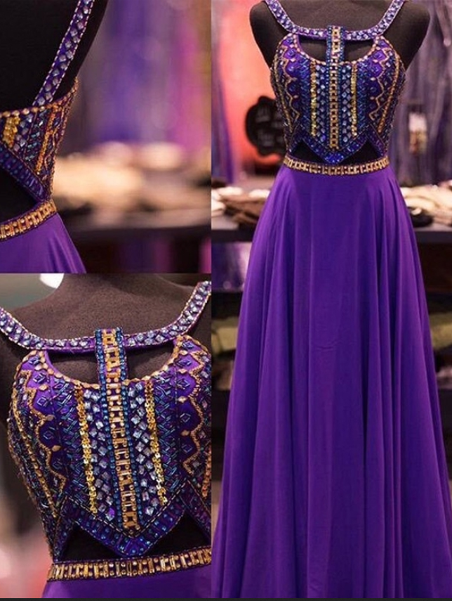 Design Purple Beaded Prom Dresses,open Back Prom Dress,charming Evening Dresses