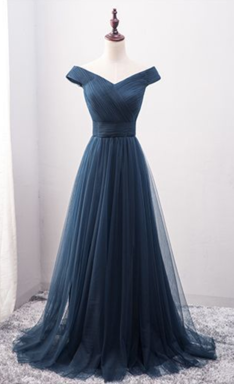 Navy Blue Prom Dress,off The Shoulder Prom Dress,custom Made Evening ...