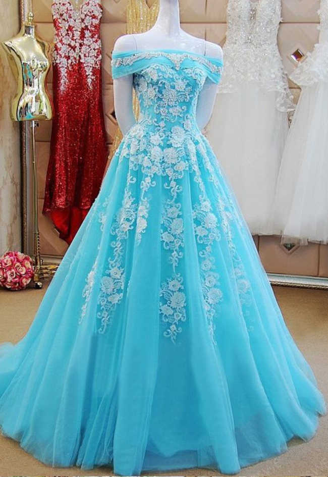 Off The Shoulder Ice Blue Formal Occasion Dress