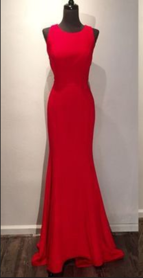 Red Sleeveless Mermaid Floor-length Prom Dress, Evening Dress Featuring Crisscross Back