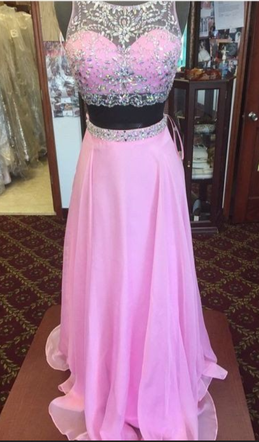 Two Pieces Chiffon Prom Dress With Beading