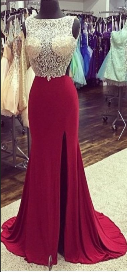 sleeveless long beaded illusion bodice prom dress Long Beaded Prom Dress with Sequins Smoky Blue / 16 main image 1
