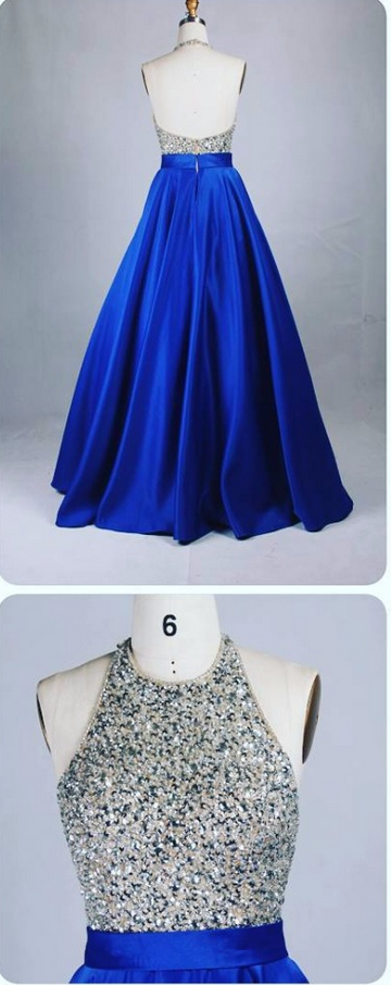 Halter Long Royal Blue Prom Dress With Open Back Evening Dresses on Luulla